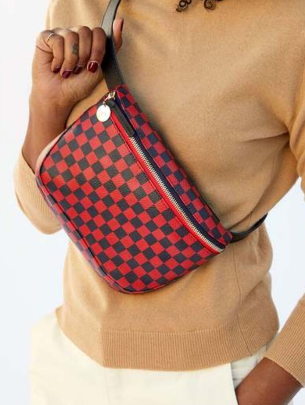 Clare V Fanny Pack Cherry Red Checkers New